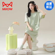 貓人（MiiOW）女士新款睡裙夏季純棉短袖可外穿休閑睡衣連衣裙涼感家居服 Y8818 Q627 M 【建議80-100斤穿】