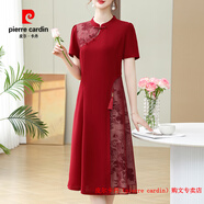 皮爾卡丹（pierre cardin）喜婆婆婚宴裝新款旗袍結(jié)婚禮媽媽喜服夏季新中式國(guó)風(fēng)連衣裙小個(gè)子 酒紅色 XL 【100-110斤】