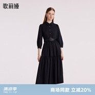 歌莉婭   可機(jī)洗真絲羊毛連衣裙  1B8L4K1EA 00B黑色 L