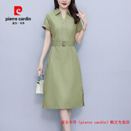 皮爾卡丹（pierre cardin）媽媽襯衣連衣裙女夏季2025新款輕奢設(shè)計感氣質(zhì)高端小個子襯衫裙子 綠色 L 建議95-110斤