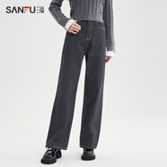 三福（SANFU）牛仔褲2025年新款女春季復(fù)古寬松窄版直筒闊腿長(zhǎng)褲女裝 普洗藍(lán)(厚) 25