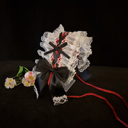 初享（CHUXIANG）藍色貓耳朵頭飾女甜美Lolita漫展女仆發(fā)夾cos毛絨貓娘獸耳發(fā)飾卡- 黑色+白蕾絲紅底  發(fā)帶