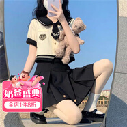 招晴瑜女童jk套裝夏季女學生學院風甜美服裝日系水手學生短袖百褶裙夏 上衣+裙子【關注加領帶】 175 L 【建議105-120斤】