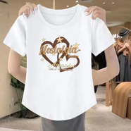 蝶美女短袖t恤女2025夏季新款寬松不規則遮肉顯瘦百搭印花圓領(lǐng)上衣ins潮 白色【雙心星星短袖】 XL 【建議105-120斤】