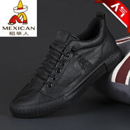 稻草人（MEXICAN）2024春季新款男鞋韓版透氣休閑鞋皮鞋一腳蹬潮鞋平底低幫板鞋 21841全黑 【單鞋】 40 【皮鞋尺碼】
