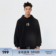 CHINISMCH字母印花連帽衛(wèi)衣男潮牌美式寬松上衣重磅情侶帽衫 黑色 XL（推薦 150-170斤）