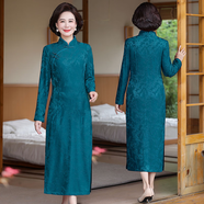 覽色 LOARSEOR婆婆媽媽婚宴2024旗袍禮服新款氣質(zhì)改良連衣裙顯瘦 綠色9296開(kāi)叉后拉鏈 XL XL建議85-105斤