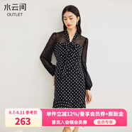 水云間黑色波點(diǎn)長(zhǎng)袖連衣裙女2025春秋新款浪漫蕾絲拼接荷葉邊收腰裙子女 黑點(diǎn) L