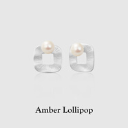 安鉑洛利（Amber Lollipop）淡水耳釘女純銀拉絲幾何耳環(huán)氣質(zhì)耳飾時尚七夕 銀色(925銀針+珍珠)