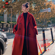 AEMAPE毛呢大衣女2025春秋新款輕熟粉外套女裝顯瘦過膝中長款呢子上衣女 紅色  L _建議110-130斤