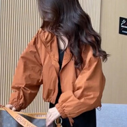 AEMAPE連帽外套女短款2025春秋新款小個子休閑爆款高級感夾克外套上衣 橘色加棉加厚 加厚 L 110-130斤