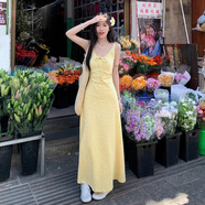 讓霧（RANGWU）吊帶連衣裙裙子女夏季2025新款碎花裙長裙高級感海邊沙灘裙純欲 扭結(jié)肩帶碎花連衣裙 S 建議95斤以內(nèi)