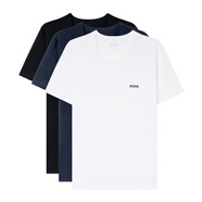 雨果博斯（HUGO BOSS）男士刺繡logo棉質(zhì)圓領(lǐng)短袖T恤 3件裝 黑/白/藍(lán) 50475284 984 L