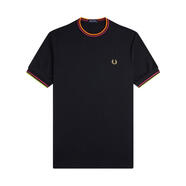 Fred Perry短袖T恤男再生聚酯纖維圓領左胸月桂花刺繡寬松休閑衫 黑色 均碼 |S