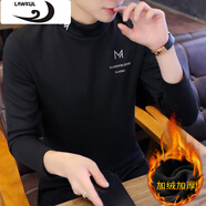 浪古 LAWKUL長(zhǎng)袖t恤男秋冬季加絨加厚款半高領(lǐng)打底衫潮流修身保暖男裝上衣服 T7151黑色 L