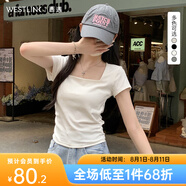 西遇方領(lǐng)短袖t恤女2025年夏季新款小個(gè)子法式正肩修身短款上衣 白色 M (160)