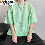 美羅邦（Meloban）2025夏季重磅純棉短袖T恤男寬松大碼半袖情侶體恤落肩打底衫潮流 熒光綠（重磅純棉） 3XL 建議【150-170】斤