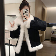 恒源祥牛仔毛毛外套女冬季2024新款年輕款仿皮草小個(gè)子加厚短款上衣棉服 白色毛 M