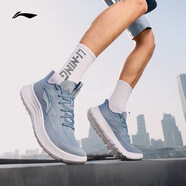 李寧（LI-NING）透氣跑步鞋夏季新款輕質男鞋拼接網(wǎng)面軟底減震耐磨休閑運動鞋 柔灰藍(輕弦) 大網(wǎng)面透氣 40