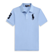 POLO SPORT美國保羅polo衫男短袖純棉翻領(lǐng)T恤純色寬松刺繡休閑商務(wù)男裝 天藍色寶藍標 XL (歐碼偏大)175-185斤