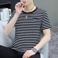南極人（Nanjiren）男裝2025新款夏季短袖t恤男士條紋上衣半袖潮流百搭薄款體恤 黑條紋  L
