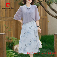 皮爾卡丹（pierre cardin）新中式媽媽夏裝連衣裙洋氣2025新款中老年女裝貴夫人夏季國風(fēng)裙子 17款藍花 XL 建議105斤以內(nèi)