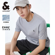 杰克·瓊斯（JACK&JONES）25年男裝T恤男夏季T恤舒適男士短袖涼感多色上衣純色水洗不易走形 沙灰色C13 預售8月8日發(fā)貨 M 175