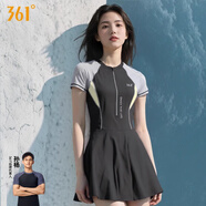 361°泳衣女連體保守遮肚裙式游泳衣性感新款時尚顯瘦大碼溫泉泳衣外穿 灰紫色 XL （建議體重55kg-60kg）