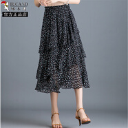 啄木鳥(niǎo)中年女士碎花半身裙夏季新品雪紡紗a字中長(cháng)款百褶裙傘裙內襯擺裙 8號 656 均碼 松緊腰1尺9-2尺4