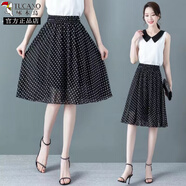 啄木鳥(niǎo)中年女士碎花半身裙夏季新品雪紡紗a字中長(cháng)款百褶裙傘裙內襯擺裙 小圓點(diǎn) 均碼 松緊腰1尺9-2尺4