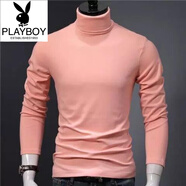 花花公子（PLAYBOY）薄款高領(lǐng)打底衫男士長(cháng)袖t恤純色秋冬季涼爽保暖衣男裝黑白色體恤 半高領(lǐng) 粉紅 M