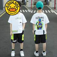 G.DUCKKIDS品牌童裝兒童裝男童夏裝套裝中大童男孩夏季韓版洋帥氣短袖潮衣服 88款卡通套裝 白色 160 建議身高150CM左右