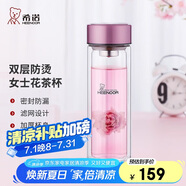 希諾雙層玻璃杯家用辦公水杯女高顏值過濾泡茶杯子XN-9505桃紅 220mL