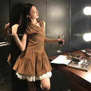 區(qū)區(qū)歐陽shush*tong絕美芭蕾無袖露背連衣裙女冬季新款內(nèi)搭裙子 琉璃黃連衣裙 送內(nèi)襯半裙 XS
