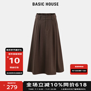 BASIC HOUSE/百家好黑色半身裙秋冬新款高腰百搭a字半身裙女 咖色 S