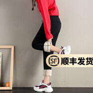 幻黛 加絨加厚仿羊羔絨休閑褲女秋冬新品松緊腰棉褲學(xué)生束腳保暖褲 黑色（DR210羊羔絨） XL