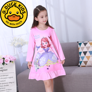 G.duck童裝春季兒童長(cháng)袖睡裙女童純棉睡衣卡通白雪公主裙子冰雪奇緣秋季 長(cháng)袖裙-粉小鳥(niǎo)蘇菲亞 均碼 10碼100-110cm4-5歲