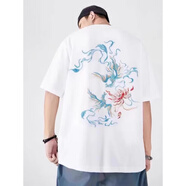 語森憶國潮重工刺繡t恤男2024新款鳳凰刺繡T恤男大碼純棉半袖潮流寬松短 FX15白色鳳凰刺繡純·綿短衣袖 均碼 M建議80至100