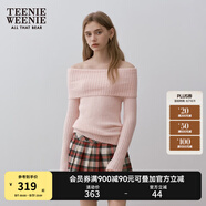 Teenie Weenie小熊女裝簡約時尚毛衣冬季一字領(lǐng)露肩金絲貼布上衣女 粉色 S 160