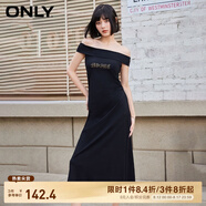 ONLY春季簡約百搭燙鉆一字領(lǐng)中長款連衣裙女|124161015 H1Z 黑色 L (170) 88A