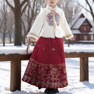 G.duck女童新中式禮服2025冬季新款夾棉刺繡外套加絨馬面裙花童套裝拜年 花色 兩件套【流蘇吊墜頭花眉心貼】 150  【高質(zhì)量】建議140-150cm