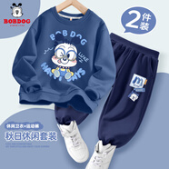 巴布豆男童秋裝套裝2025新款男孩衛衣衛褲倆件套兒童早秋上衣褲子 背帶巴布靛藍+簽巴布K藏青 110 cm