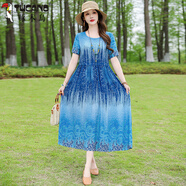 啄木鳥(niǎo)夏季民族裙子漸變寬松碎花顯瘦氣質(zhì)度假新款長(cháng)裙大碼印花連衣裙 2號色 XL