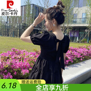 皮爾卡丹（pierre cardin）小個(gè)子黑色連衣裙女短款夏季新款法式方領(lǐng)赫本風(fēng)小黑裙蝴蝶結(jié)裙子 黑色 S 【公司定制 品質(zhì)保證】 建議95