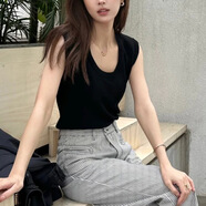 艾莉琦包郵薄款真冰絲涼感正肩背心無袖上衣女套頭修身2024夏季針 黑色 S