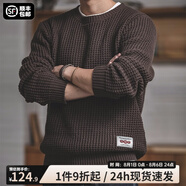 馬登工裝 圓領(lǐng)粗線(xiàn)毛衣男春季阿美咔嘰寬松復古純色保暖針織衫 咖啡色 XL