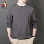 稻草人新款純棉長(cháng)袖T恤男款圓領(lǐng)寬松男士春秋季保暖休閑長(cháng)袖體恤打底衫 CX深灰色 L （建議110-115斤）