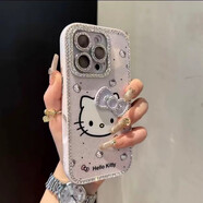 小莓介邊框鑲鉆閃粉hellokitty貓?zhí)O果16promax手機(jī)殼新款KT貓15立體閃鉆蝴蝶結(jié)14pro保護(hù)套16全包13p防摔 蝴蝶結(jié)貓咪【全包邊鑲鉆】淺紫色 iPhone 16 Pro Max