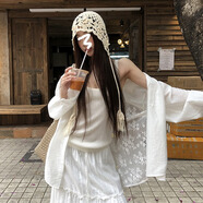 斤慕法式氣質(zhì)白色襯衫女新款蕾絲蝴蝶結防曬襯衫疊穿吊帶外套 M(建議80-110斤)