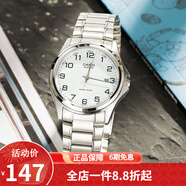 卡西歐（CASIO） 卡西歐(CASIO)男表休閑簡約石英皮帶手表學生腕表商務送男友禮物 男表白盤鋼帶MTP-1183A-7B